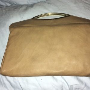 Dark beige clutch with gold trim